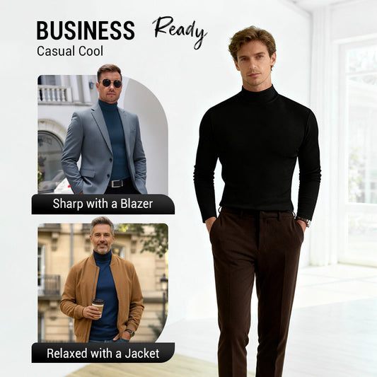 🔥 Prémium Férfi Póló - Magas Nyakú & Testhezálló ✔️ Hosszú Ujjú