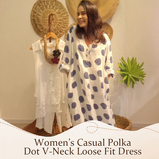 🔥 Limited time 50% off🔥Women’s Casual Polka Dot V-Neck Loose Fit Dress