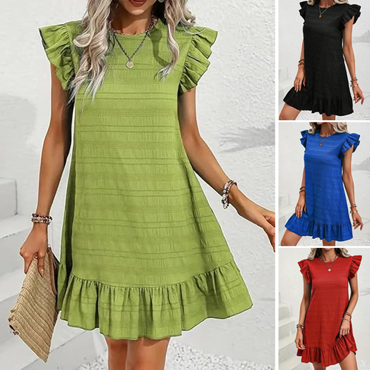 💖 Női fodros szegélyű ujjatlan, kerek nyakú ruha