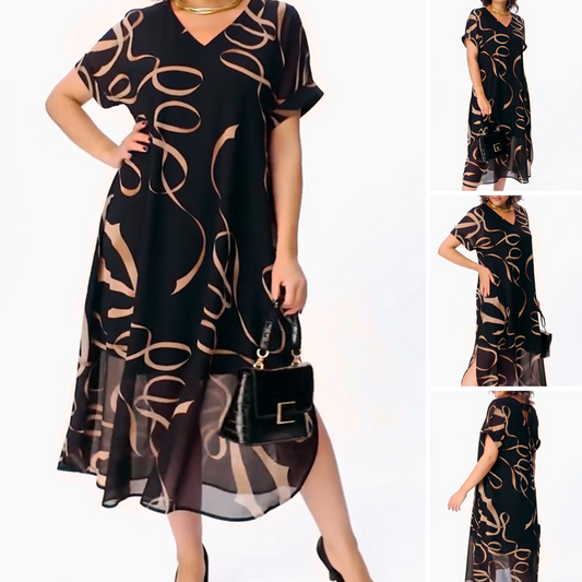 ✨Folyékony V-nyakú midi ruha