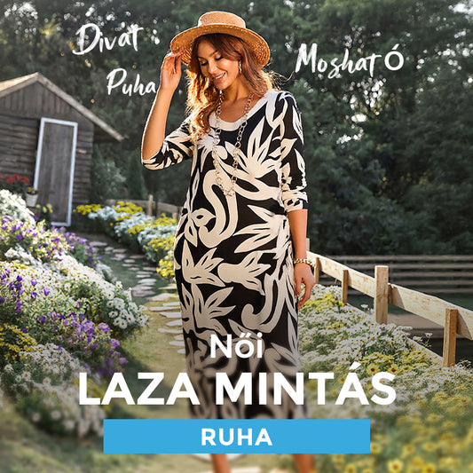 🌼Női elegáns, laza, kerek nyakú, nyomtatott női ruha