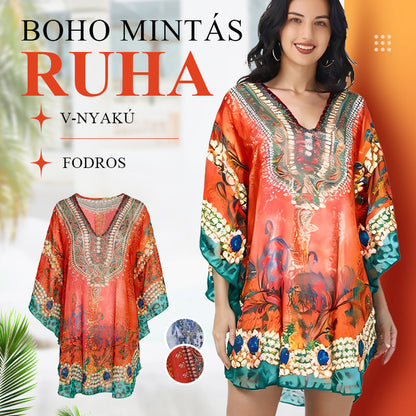 🌺V-nyakú bohém mintás légies fodros top