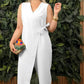 Női egyszínű alkalmi V-nyakú kötött jumpsuit