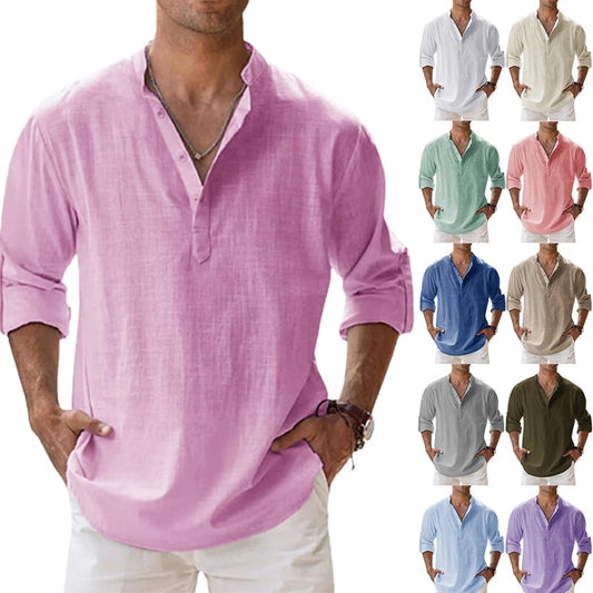 【S-4XL】👔Férfi pamut lenvászon alkalmi hosszú ujjú ing