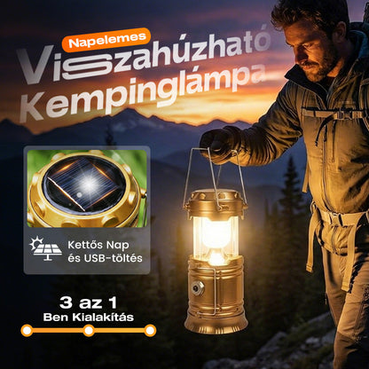 ⛺️Vízálló Kempinglámpa | Naperőműves, Összecsukható, Utazásbarát Töltéssel