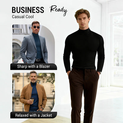 🔥 Prémium Férfi Póló - Magas Nyakú & Testhezálló ✔️ Hosszú Ujjú