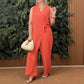 Női egyszínű alkalmi V-nyakú kötött jumpsuit