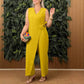 Női egyszínű alkalmi V-nyakú kötött jumpsuit