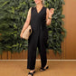 Női egyszínű alkalmi V-nyakú kötött jumpsuit