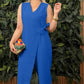 Női egyszínű alkalmi V-nyakú kötött jumpsuit