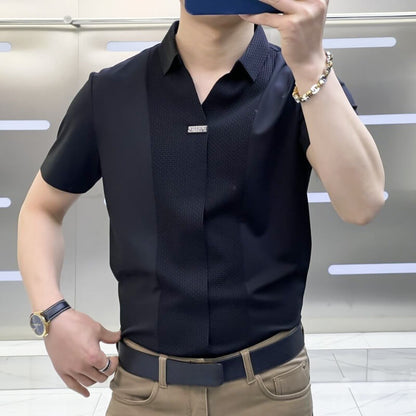 【M-4XL】Férfi nyári üzleti alkalmi patchwork ing