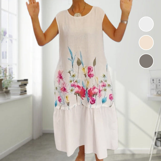 🎀【S-4XL】Női laza kerek nyakú ujjatlan virágos ruha