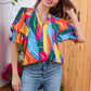 【S-2XL】🌺Virágos V-nyakú puff ujjú blúz nőknek