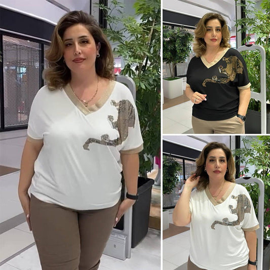 🌸Nyári Akciók💐 Női Lezser Elegáns Mintás V-nyakú Felső