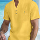 🌞Férfi lezser lenvászon rövid ujjú, állógalléros póló