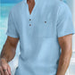🌞Férfi lezser lenvászon rövid ujjú, állógalléros póló