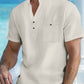 🌞Férfi lezser lenvászon rövid ujjú, állógalléros póló