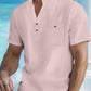 🌞Férfi lezser lenvászon rövid ujjú, állógalléros póló