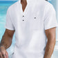 🌞Férfi lezser lenvászon rövid ujjú, állógalléros póló