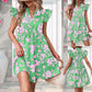 【M-2XL】🌺Fodros ujjú V-nyakú nyomtatott ruha
