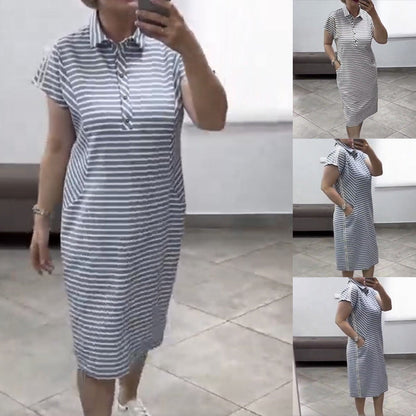 🎀Női alkalmi rövid ujjú csíkos ruha