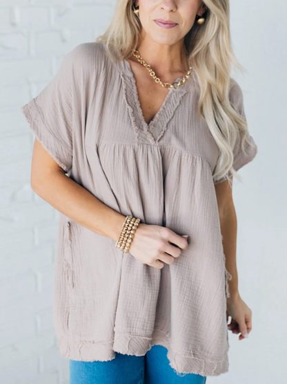 ✨【S-3XL】Raw Edge Gauze női blúz