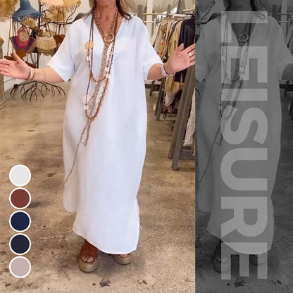 🌼【M-4XL】Női szolid alkalmi laza ruha hasítékkal