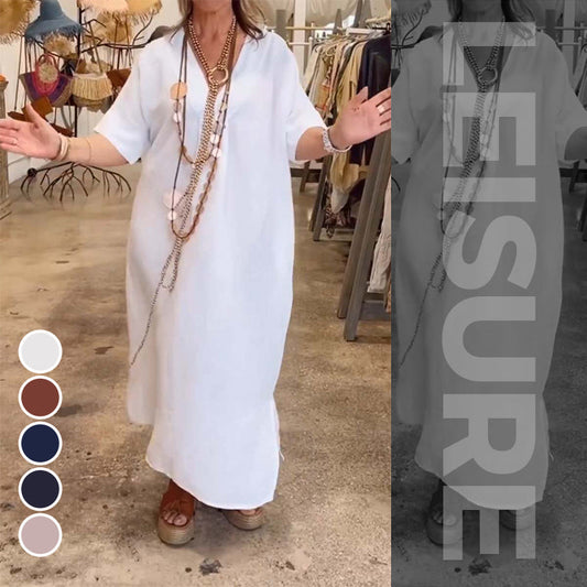 🌼【M-4XL】Női szolid alkalmi laza ruha hasítékkal