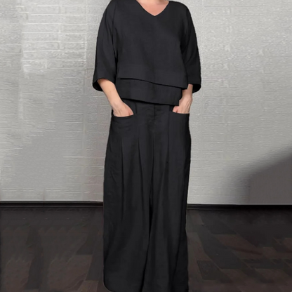 😘Aszimmetrikus szegélyű lenvászon nyári kétrészes szett