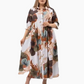 ⏳Nyári kiárusítás: 40%-os kedvezmény🔥【2XL-4XL】🌺Női laza hajtókás nyomtatott gomb-down hosszú ruha👗