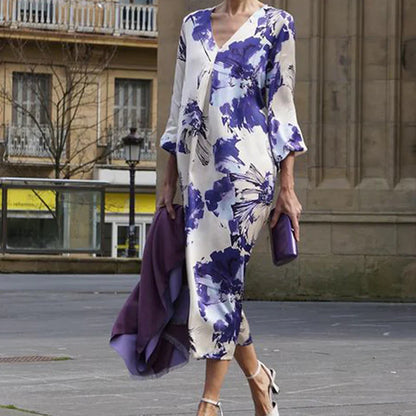 💃Női elegant V-nyakú nyomtatott hosszú ruha