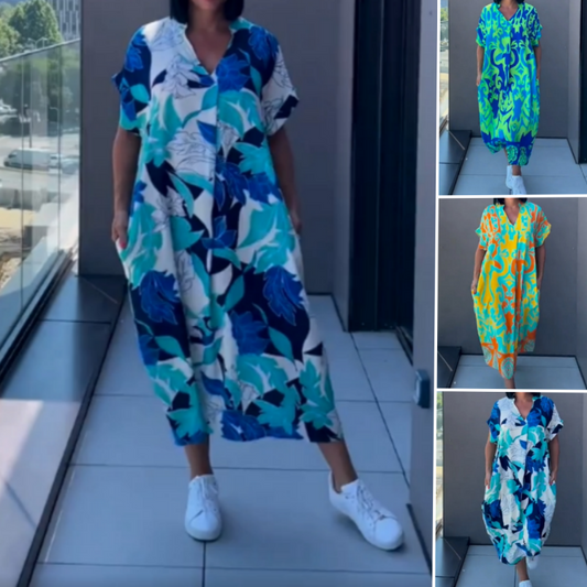 🌿Női alkalmi elegáns elegáns nyomtatott V-nyakú ruha