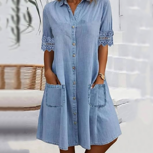 🔥👗Női laza farmer ruha zsebekkel