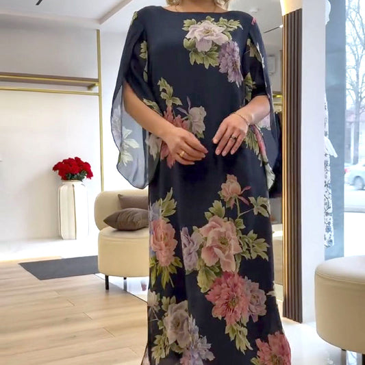 🌺Női Elegáns Crew nyakú nyomtatott hosszú ruha