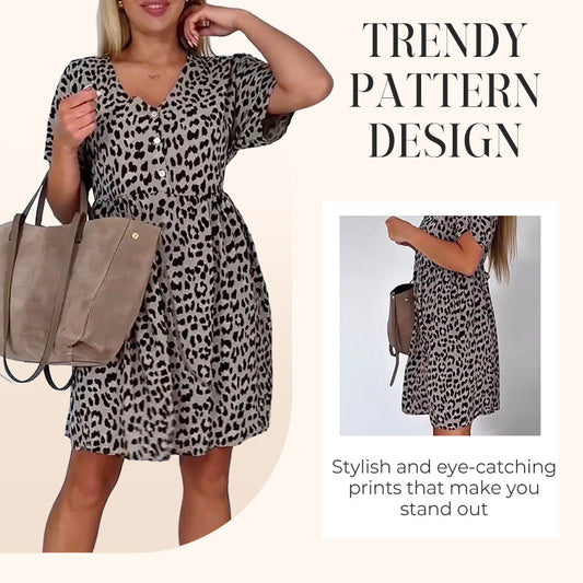 🔥[S-3XL]💖Női alkalmi V-nyakú rövid ujjú ruha👑🐆