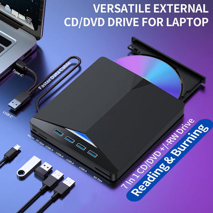 7 az 1-ben USB 3.0 Type-C külső DVD-meghajtó