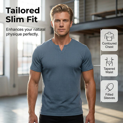 Férfi slim fit V-nyakú rövidujjú ing