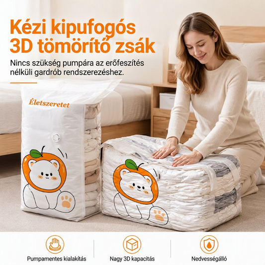 👕 3D kézi vákuum tárolózsák szivattyú nélkül – helytakarékos megoldás ruhák és takarók számára🧳