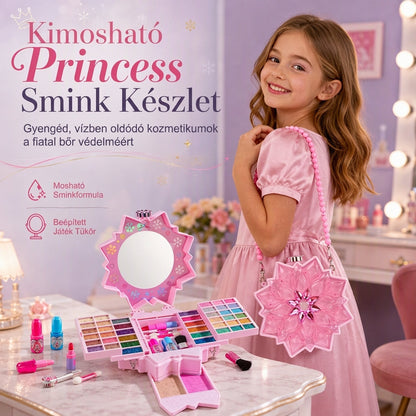 ✨ Mosható Hercegnő Sminkkészlet – Nem irritáló, tálcák és hordozható tok 🎀